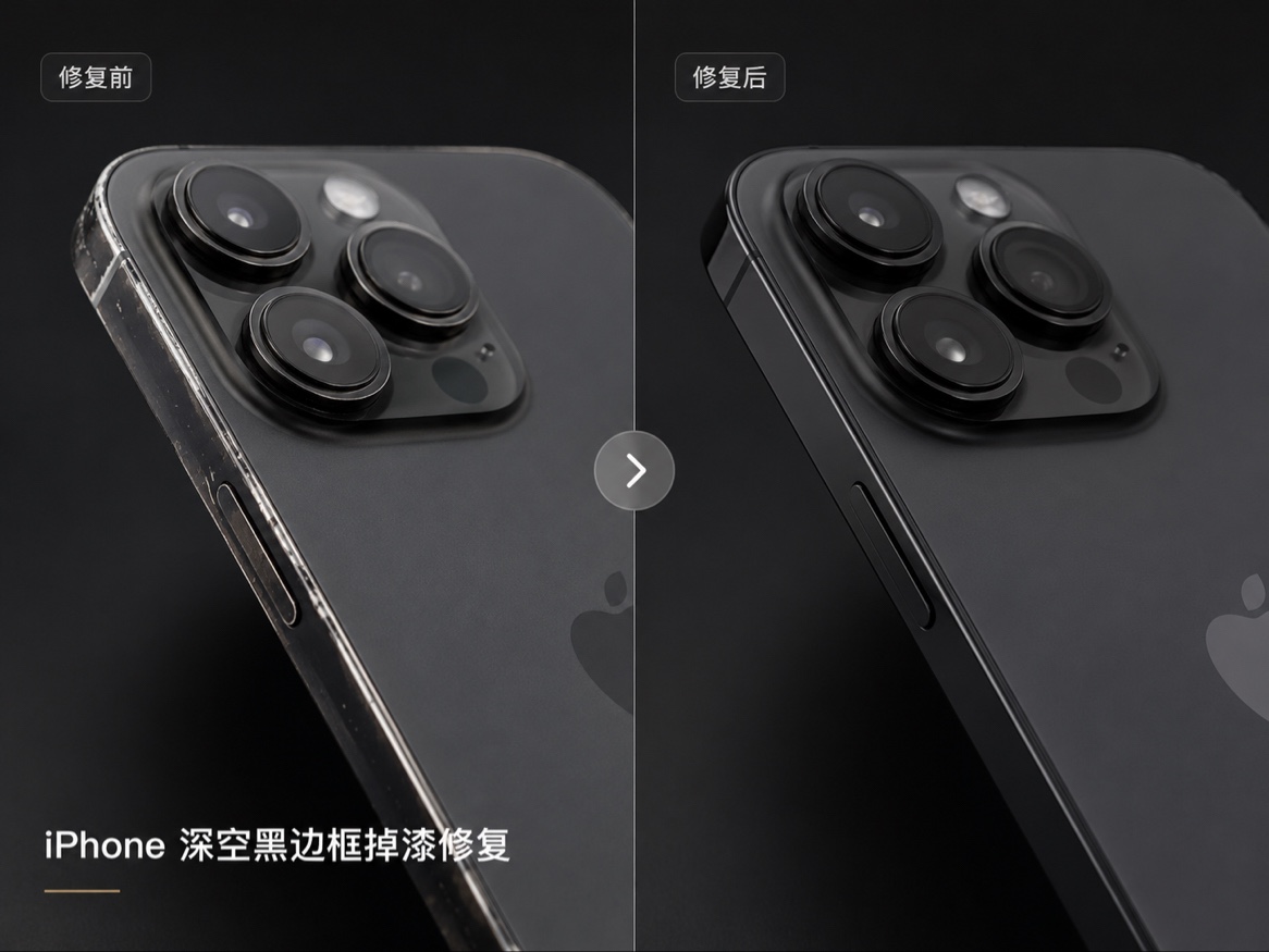 iPhone 深空黑边框掉漆修复 修复前后完整对比图